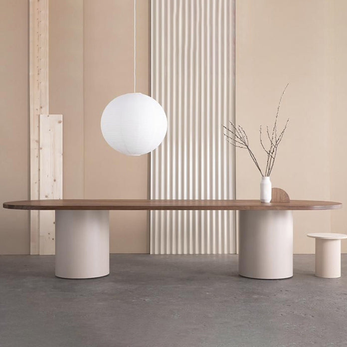 Contemporary Wood Top Oval Dinette Table White Base Dining Table for Living Room