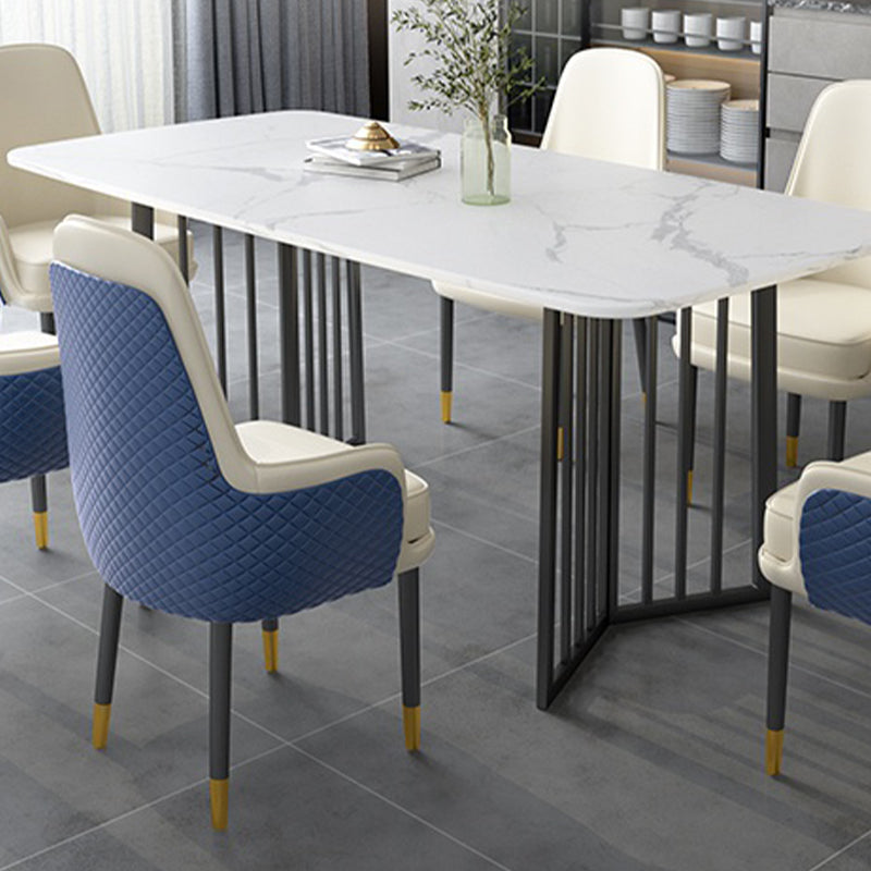 Black Metal Double Pedestal Dining Table Industrial Rectangle Fixed Table