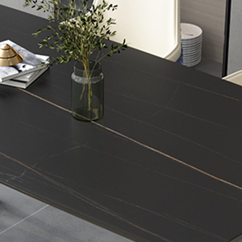 Black Metal Double Pedestal Dining Table Industrial Rectangle Fixed Table
