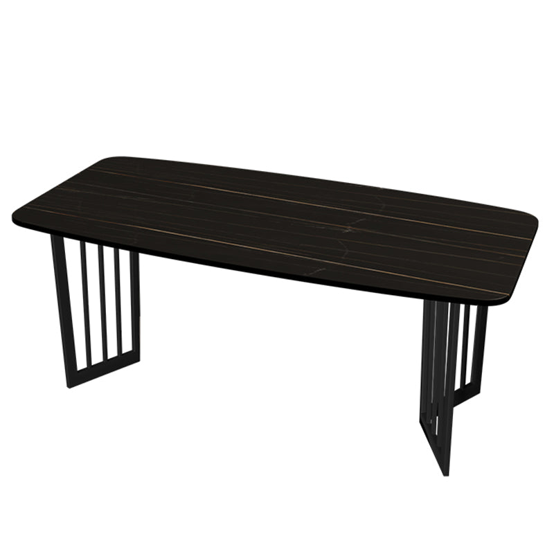Black Metal Double Pedestal Dining Table Industrial Rectangle Fixed Table