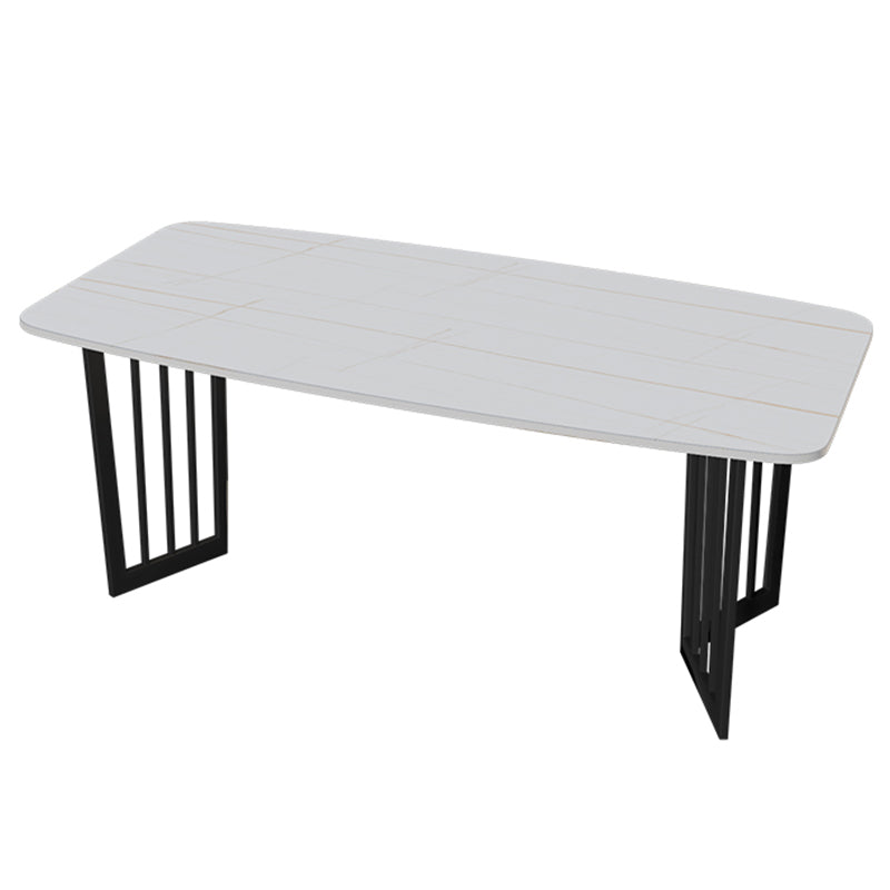 Black Metal Double Pedestal Dining Table Industrial Rectangle Fixed Table