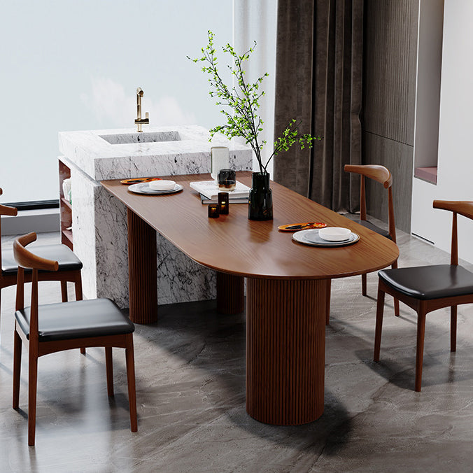 Modern Ash Wood Table for Restaurant Oval Table with 3 Wood Legs