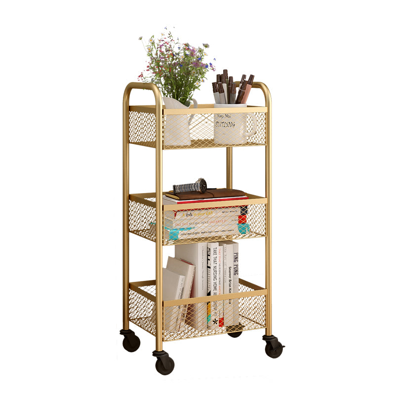 Glam Style Standard Bookcase Metal Closed Back Bookshelf with Wheels