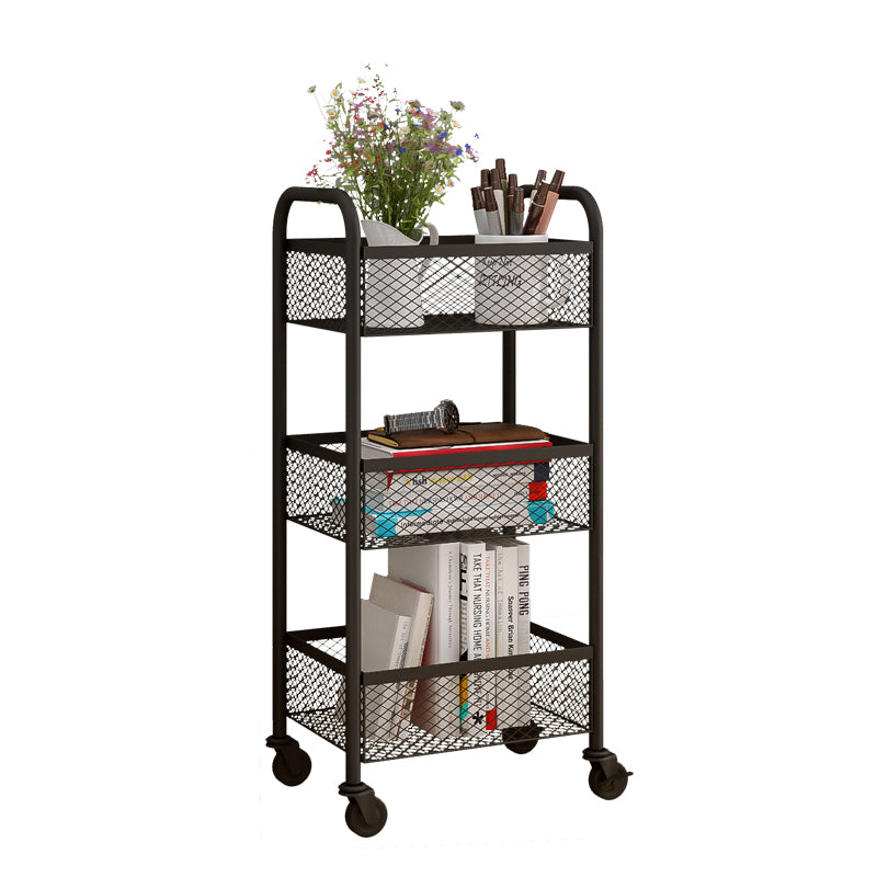 Glam Style Standard Bookcase Metal Closed Back Bookshelf with Wheels