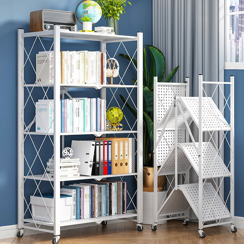 Industrial Folding Steel Etagere Bookshelf Open Bookshelf with Caster Wheels