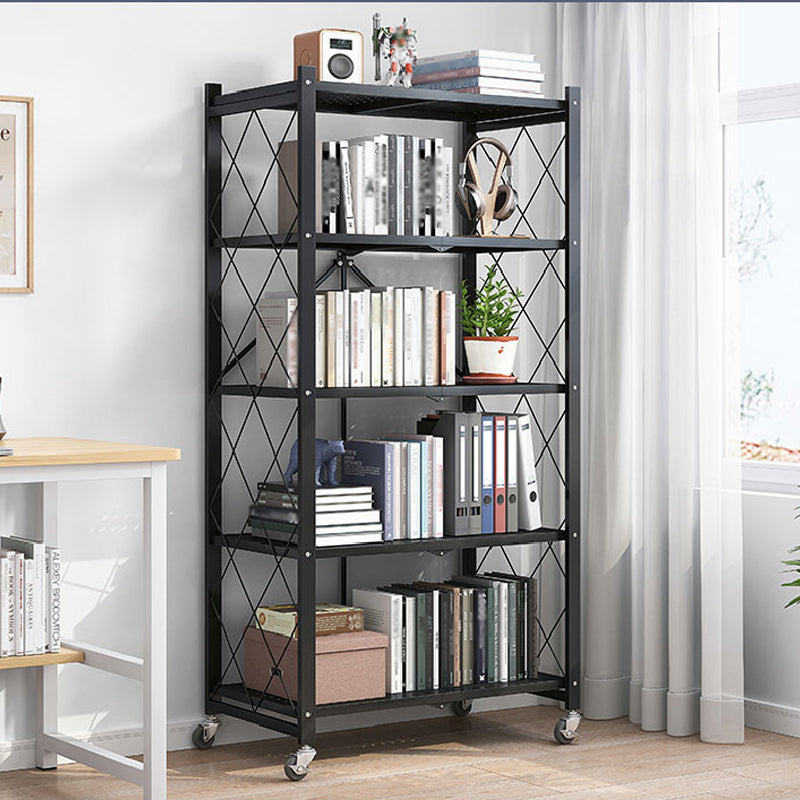 Industrial Folding Steel Etagere Bookshelf Open Bookshelf with Caster Wheels