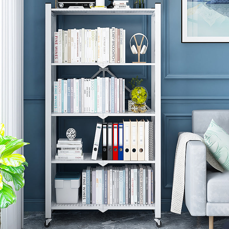 Industrial Folding Steel Etagere Bookshelf Open Bookshelf with Caster Wheels