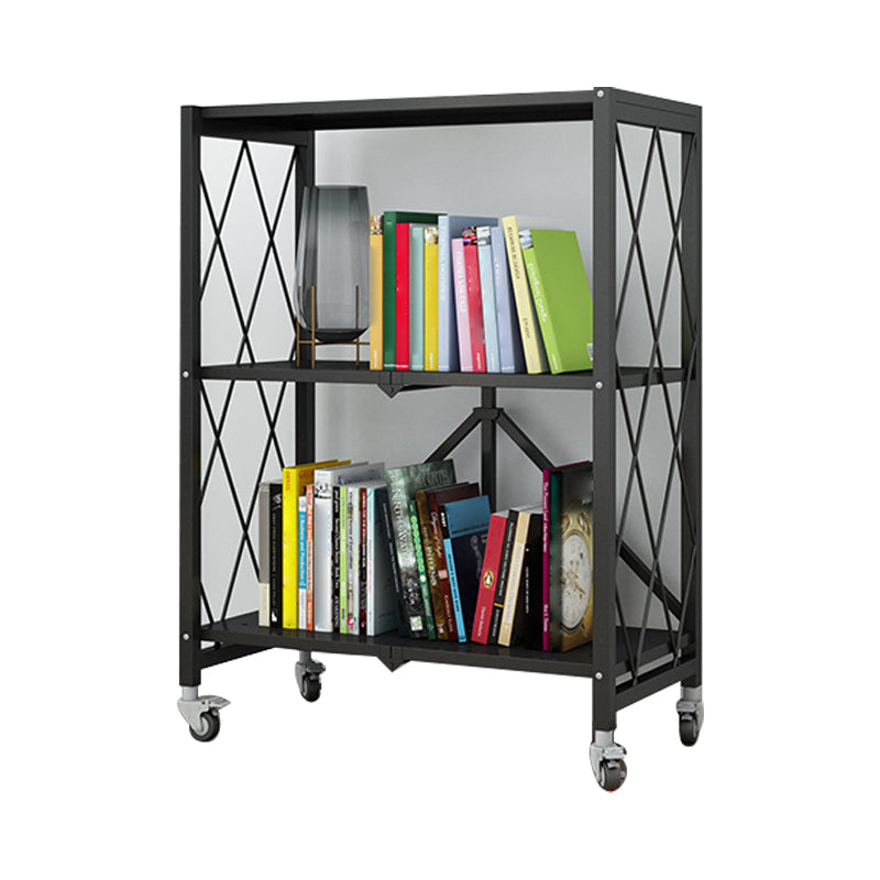 Industrial Folding Steel Etagere Bookshelf Open Bookshelf with Caster Wheels