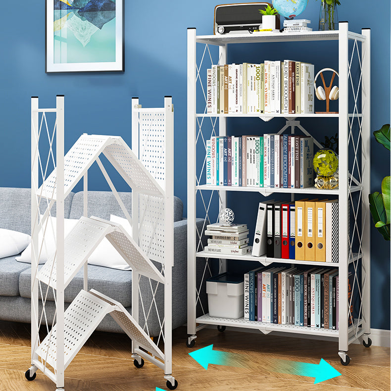 Industrial Folding Steel Etagere Bookshelf Open Bookshelf with Caster Wheels
