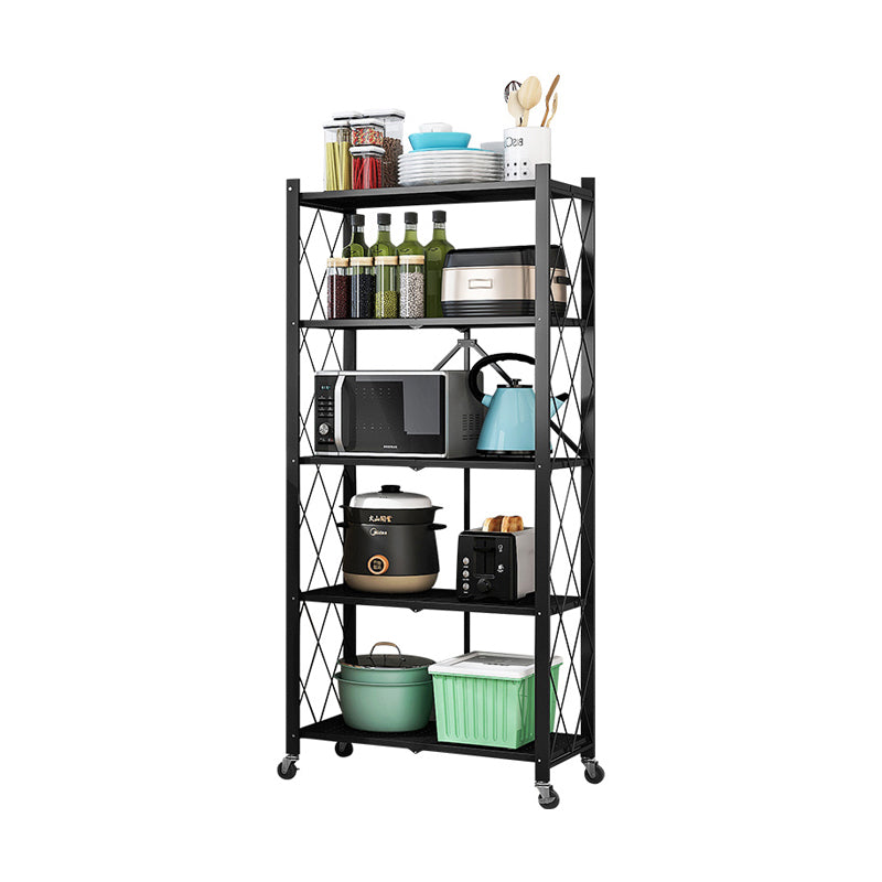 Industrial Folding Steel Etagere Bookshelf Open Bookshelf with Caster Wheels