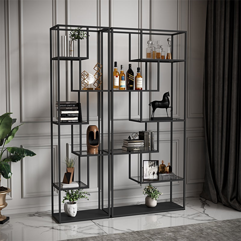 Industrial Open Back Bookshelf with Iron Frame Bookcase for Home Office