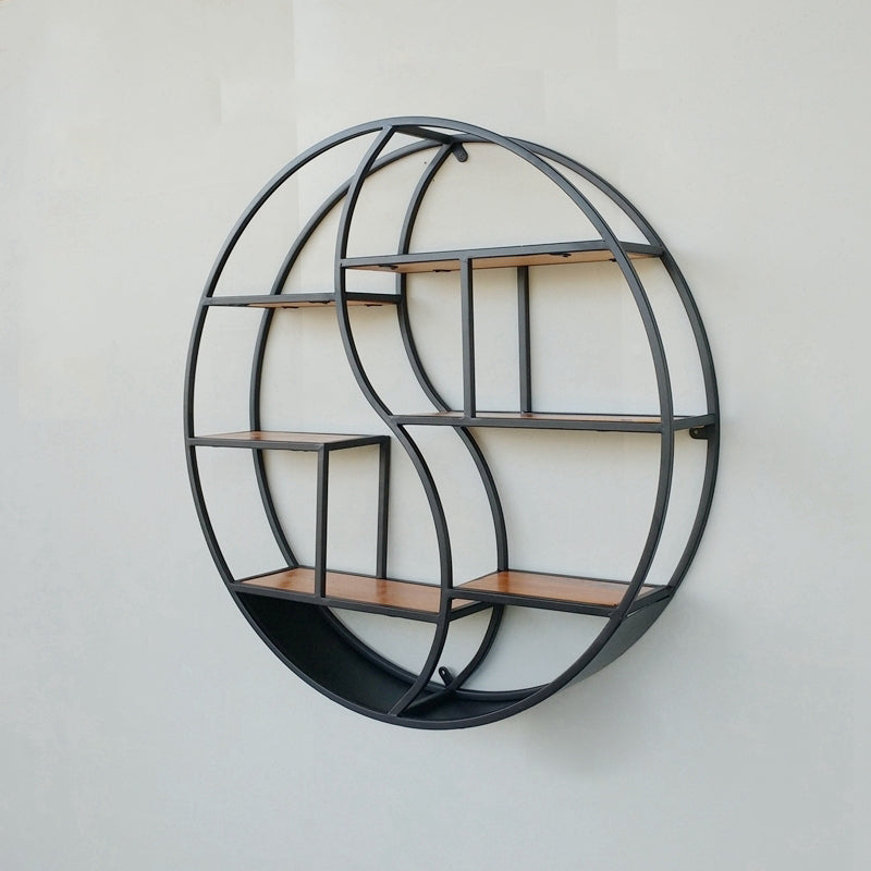 Modern Wall Mounted Bookshelf with Metal Frame Solid Wood Bookcase