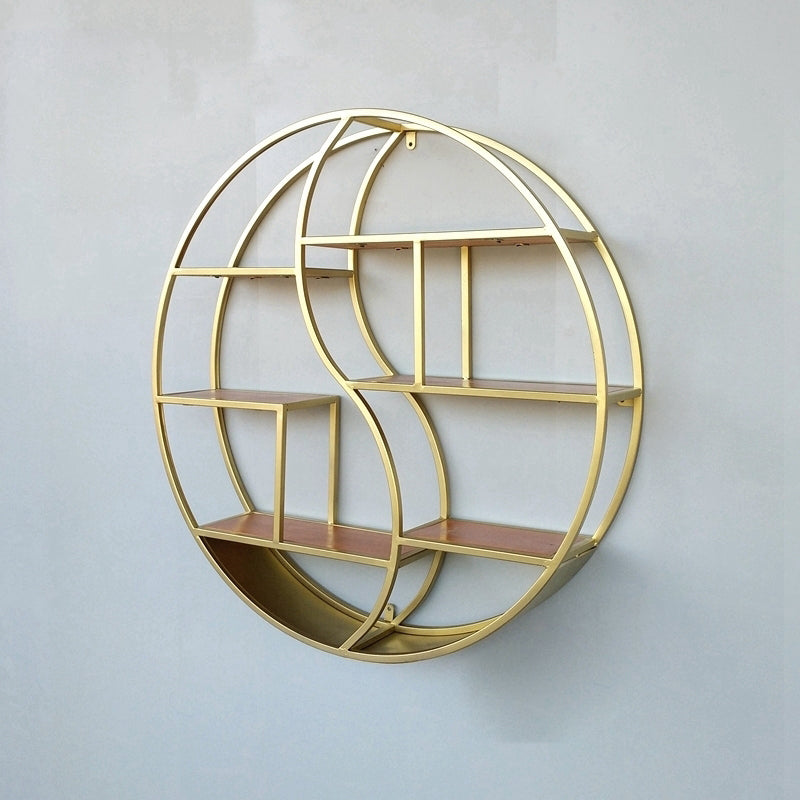 Modern Wall Mounted Bookshelf with Metal Frame Solid Wood Bookcase