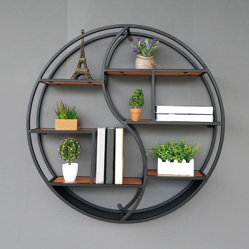 Modern Wall Mounted Bookshelf with Metal Frame Solid Wood Bookcase