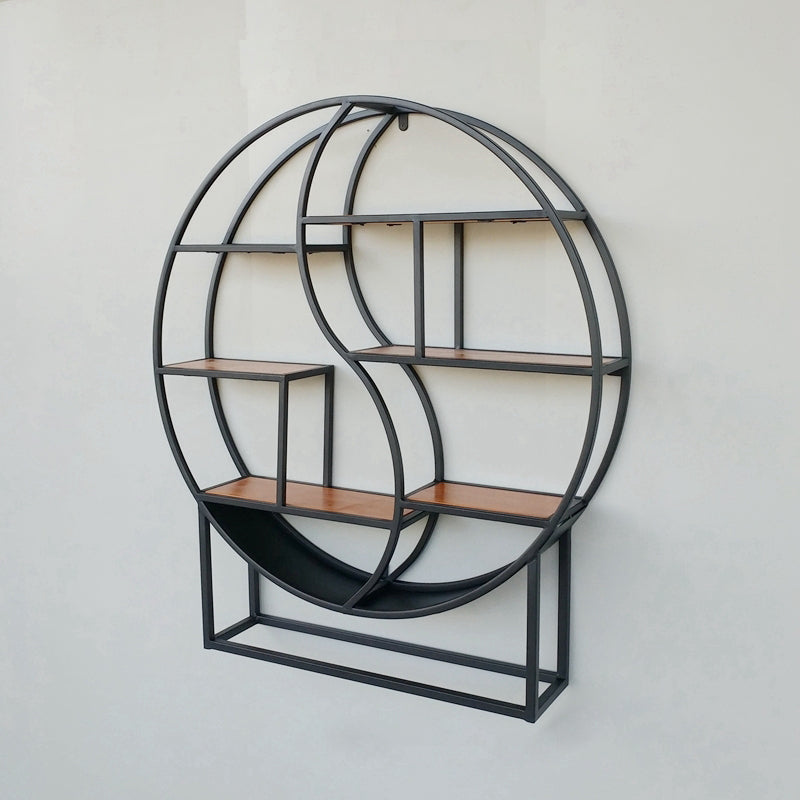 Modern Wall Mounted Bookshelf with Metal Frame Solid Wood Bookcase