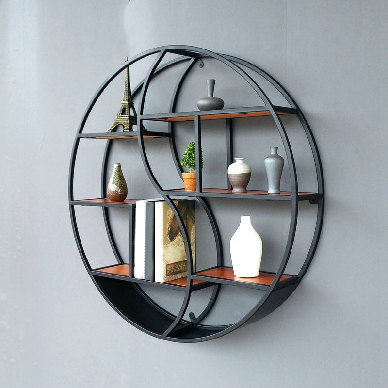 Modern Wall Mounted Bookshelf with Metal Frame Solid Wood Bookcase