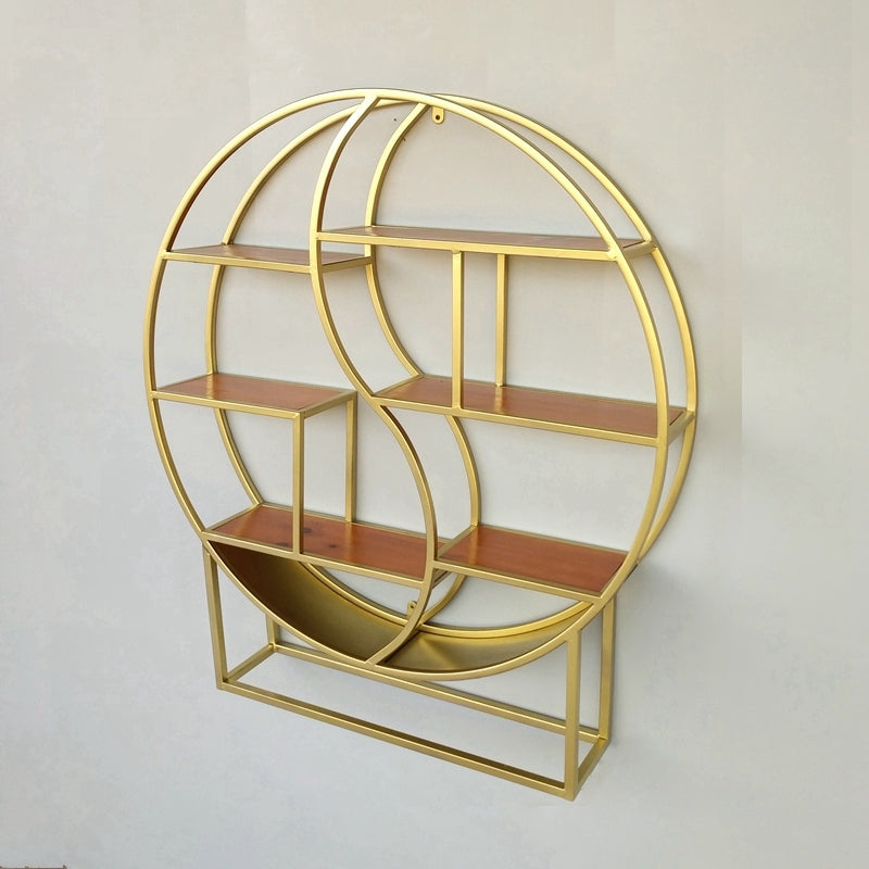 Modern Wall Mounted Bookshelf with Metal Frame Solid Wood Bookcase