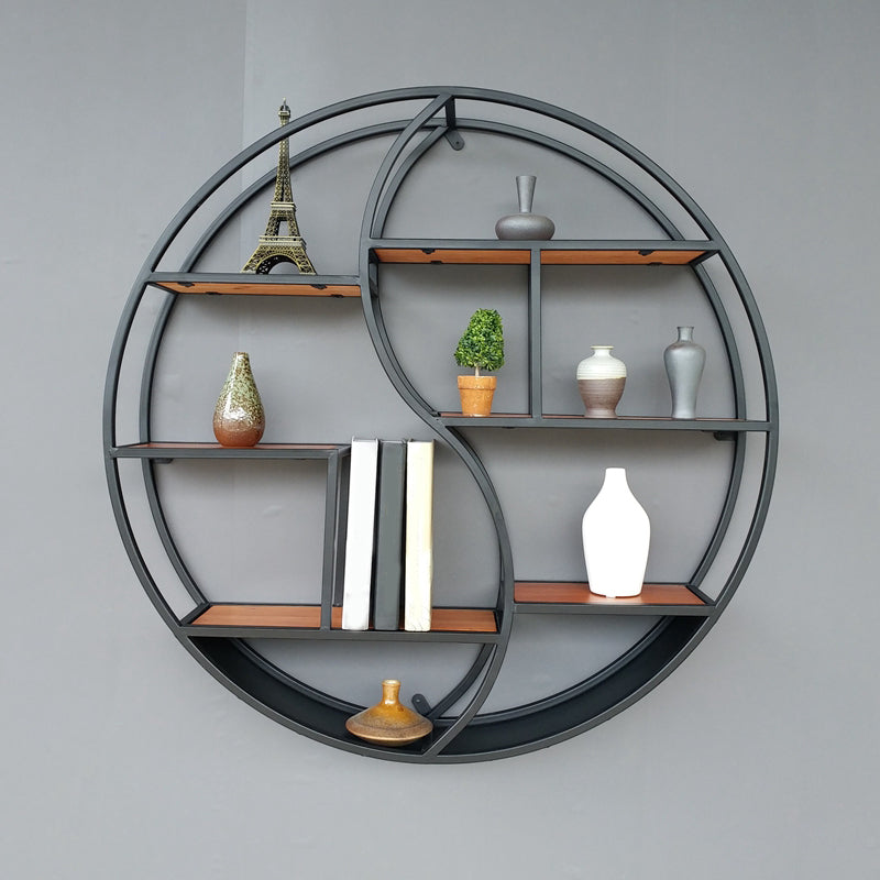 Modern Wall Mounted Bookshelf with Metal Frame Solid Wood Bookcase
