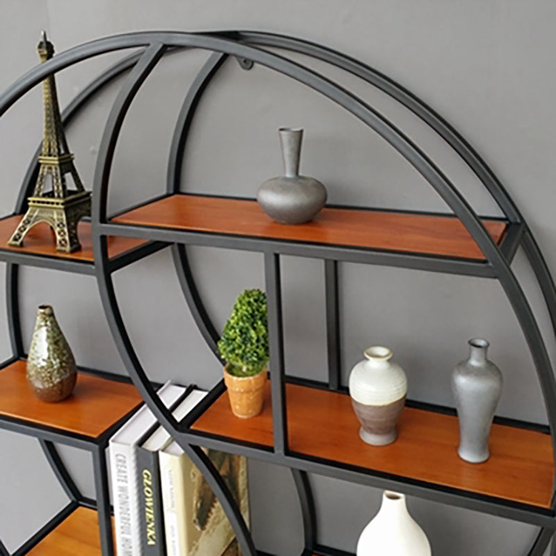 Modern Wall Mounted Bookshelf with Metal Frame Solid Wood Bookcase