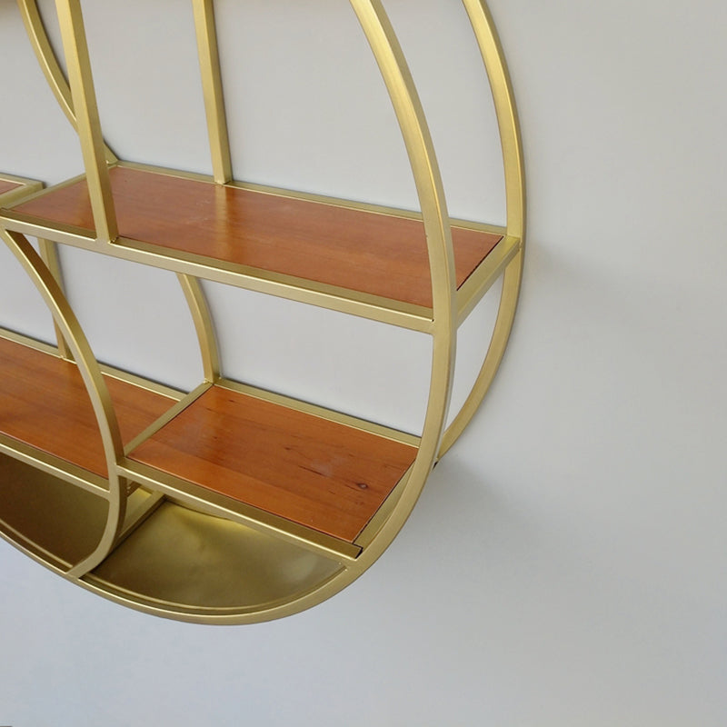 Modern Wall Mounted Bookshelf with Metal Frame Solid Wood Bookcase