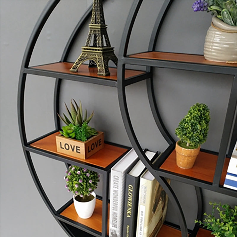 Modern Wall Mounted Bookshelf with Metal Frame Solid Wood Bookcase