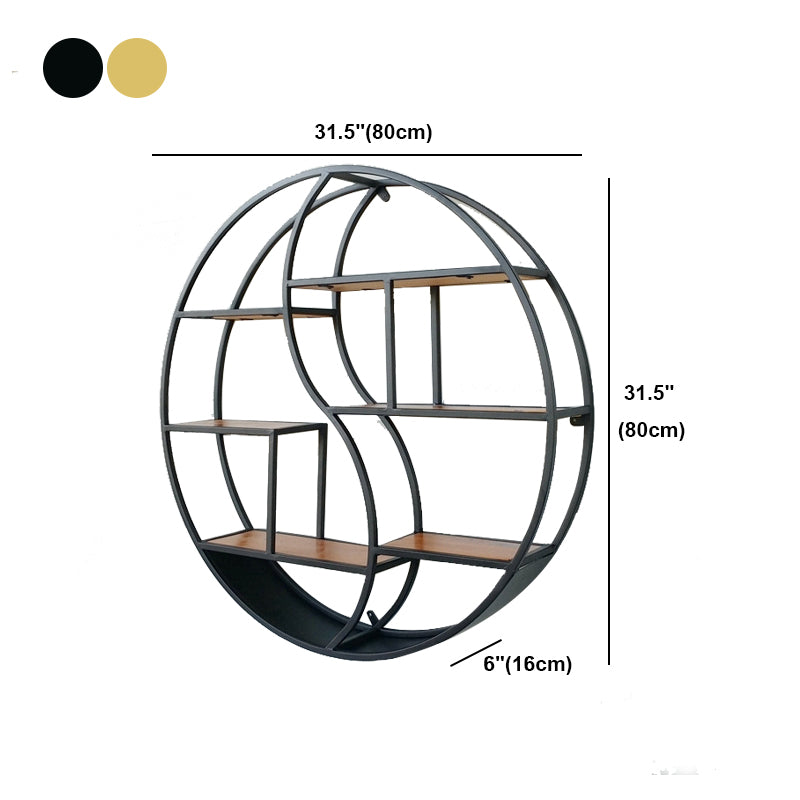 Modern Wall Mounted Bookshelf with Metal Frame Solid Wood Bookcase