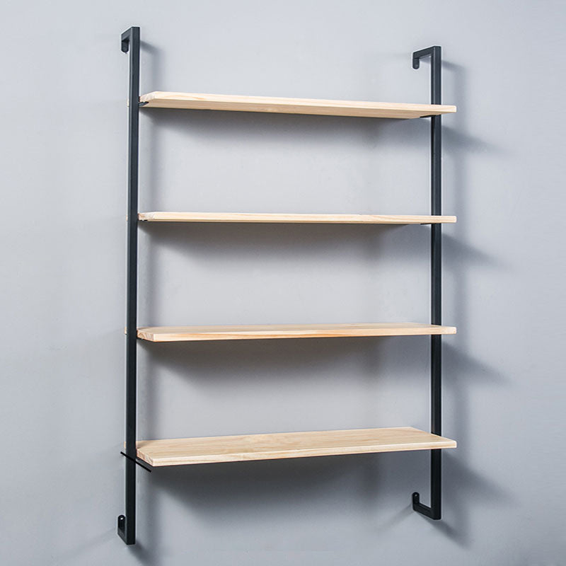 Contemporary Wall Unit Bookcase Metal Frame Pine Wood Shelf Bookshelf