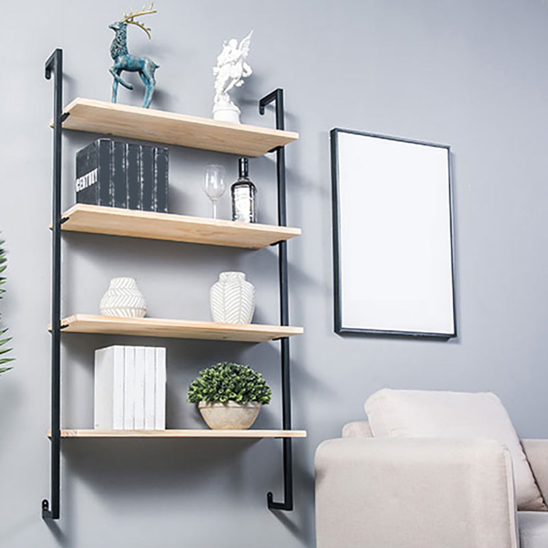 Contemporary Wall Unit Bookcase Metal Frame Pine Wood Shelf Bookshelf