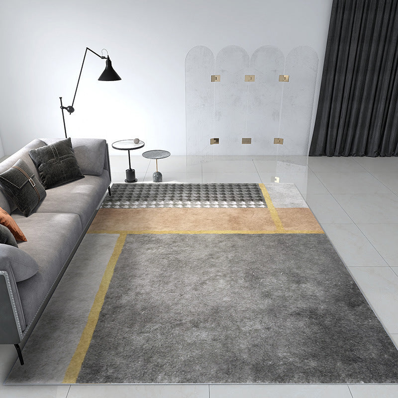 Modern Geometric Soft Rug Rectangle Gray Tone Loom Rug for Bedroom