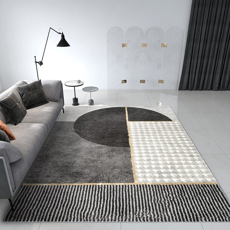 Modern Geometric Soft Rug Rectangle Gray Tone Loom Rug for Bedroom