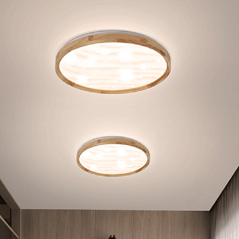 Round Shape LED Ceiling Lamp Modern Simple Style Wood 1 Light Flush Mount for Bedroom Study