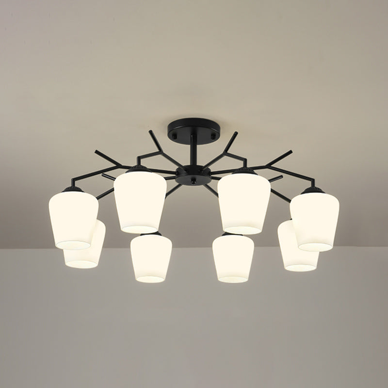 Black Shaded Semi Flush Light Fixture Simplicity Glass Living Room Semi Flush Mount Light