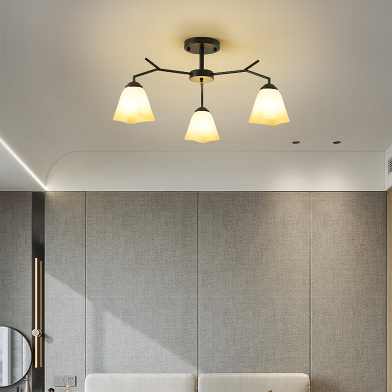 Black Shaded Semi Flush Light Fixture Simplicity Glass Living Room Semi Flush Mount Light