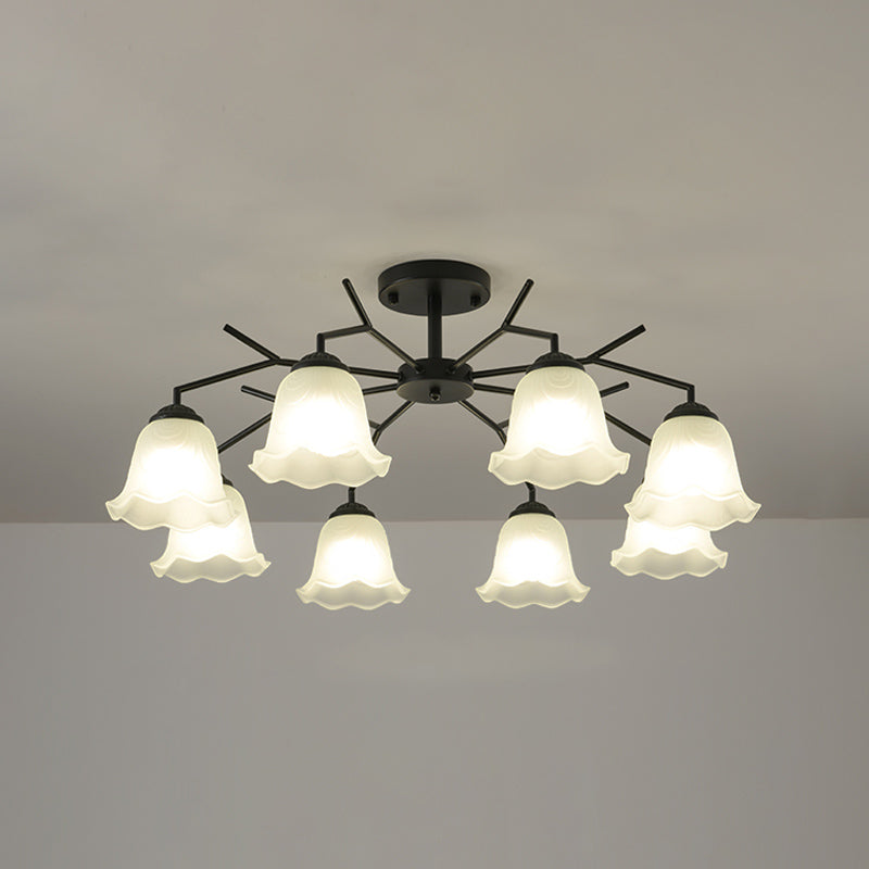Black Shaded Semi Flush Light Fixture Simplicity Glass Living Room Semi Flush Mount Light