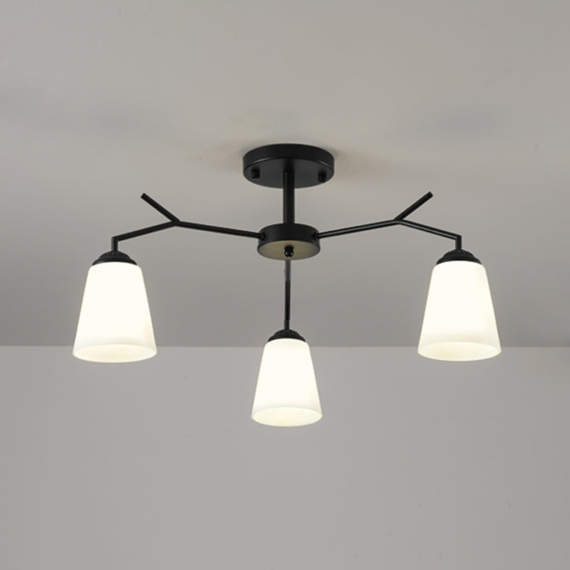 Black Shaded Semi Flush Light Fixture Simplicity Glass Living Room Semi Flush Mount Light