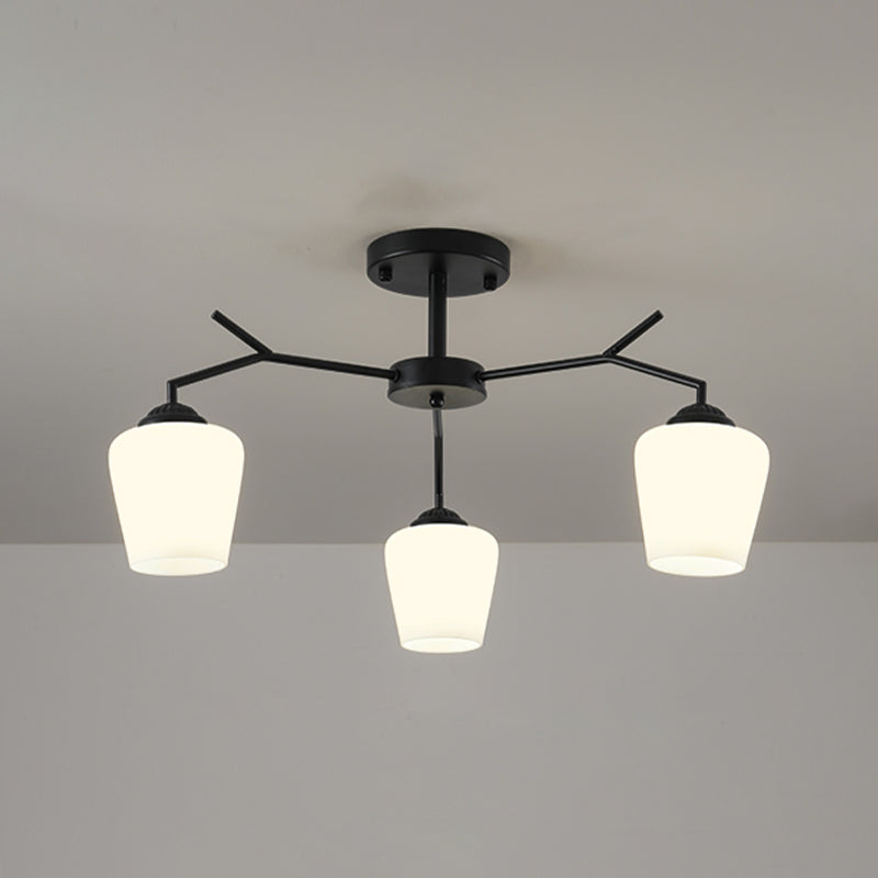 Black Shaded Semi Flush Light Fixture Simplicity Glass Living Room Semi Flush Mount Light