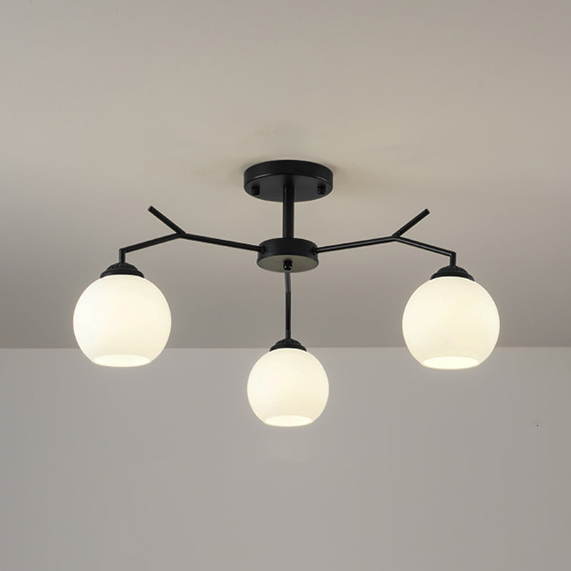 Black Shaded Semi Flush Light Fixture Simplicity Glass Living Room Semi Flush Mount Light