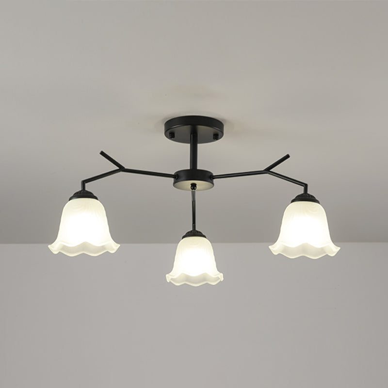 Black Shaded Semi Flush Light Fixture Simplicity Glass Living Room Semi Flush Mount Light