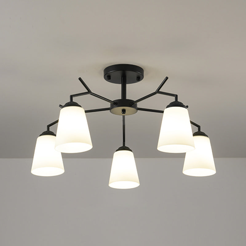 Black Shaded Semi Flush Light Fixture Simplicity Glass Living Room Semi Flush Mount Light