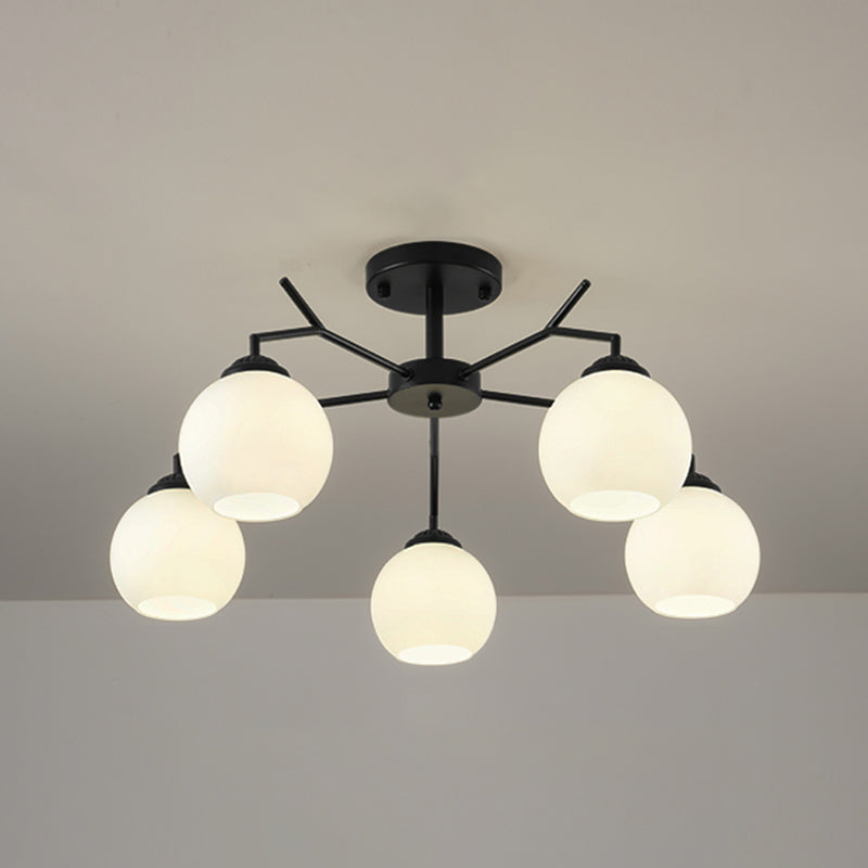 Black Shaded Semi Flush Light Fixture Simplicity Glass Living Room Semi Flush Mount Light