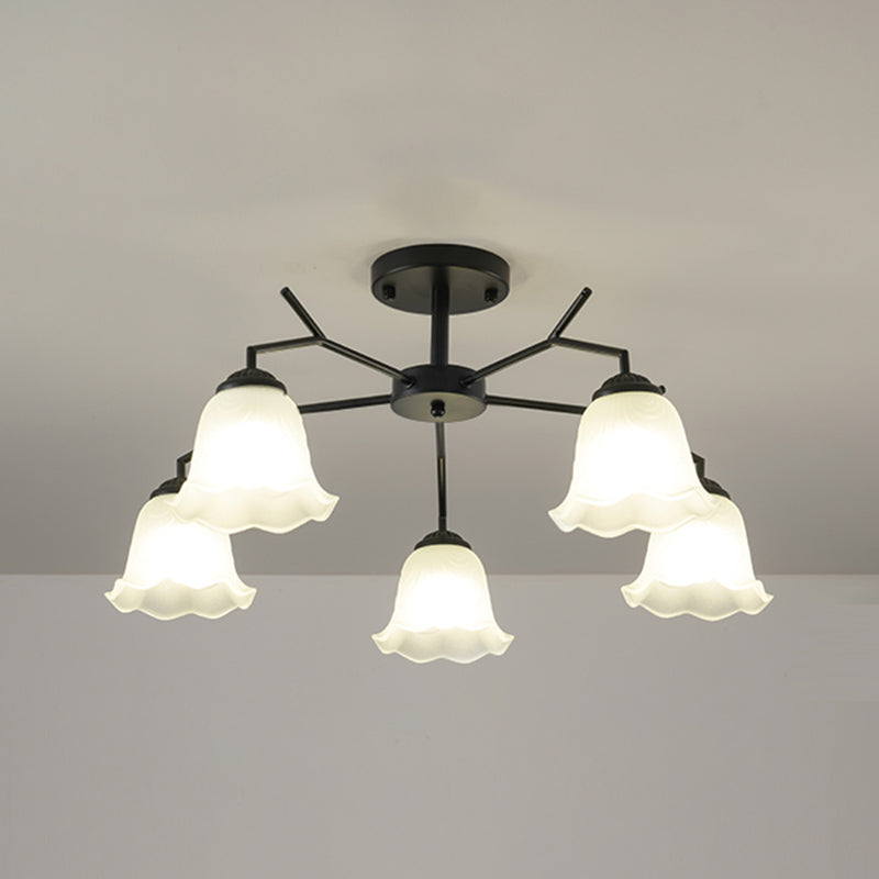Black Shaded Semi Flush Light Fixture Simplicity Glass Living Room Semi Flush Mount Light