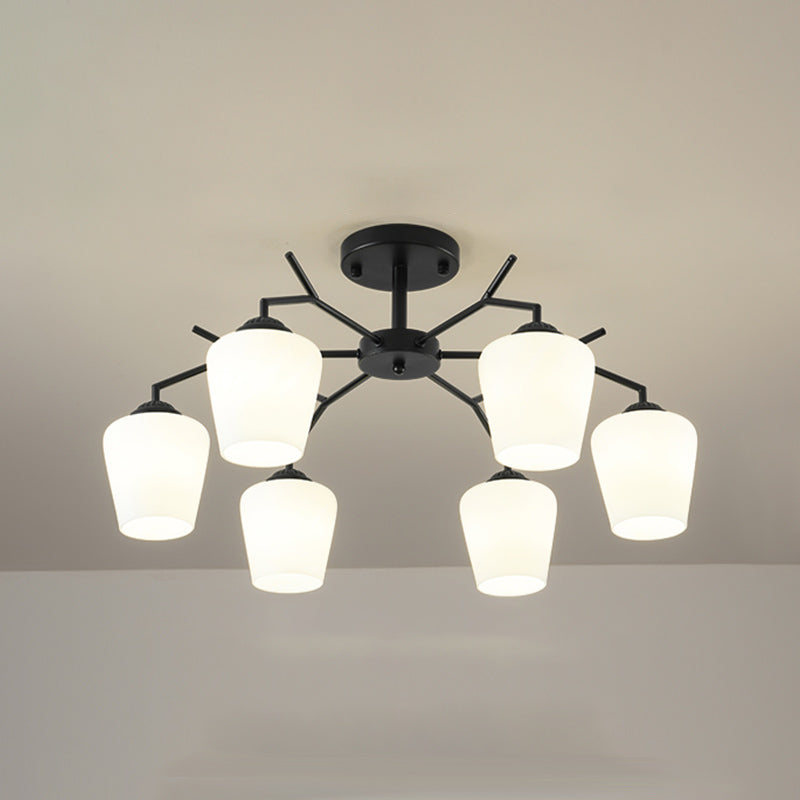 Black Shaded Semi Flush Light Fixture Simplicity Glass Living Room Semi Flush Mount Light