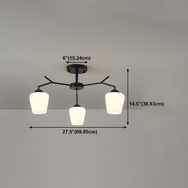 Black Shaded Semi Flush Light Fixture Simplicity Glass Living Room Semi Flush Mount Light