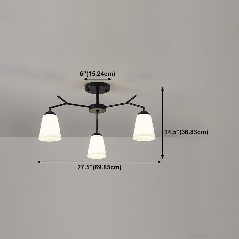 Black Shaded Semi Flush Light Fixture Simplicity Glass Living Room Semi Flush Mount Light