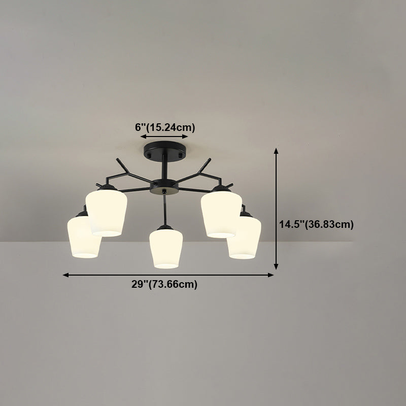 Black Shaded Semi Flush Light Fixture Simplicity Glass Living Room Semi Flush Mount Light