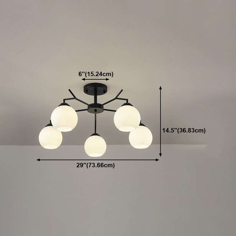 Black Shaded Semi Flush Light Fixture Simplicity Glass Living Room Semi Flush Mount Light