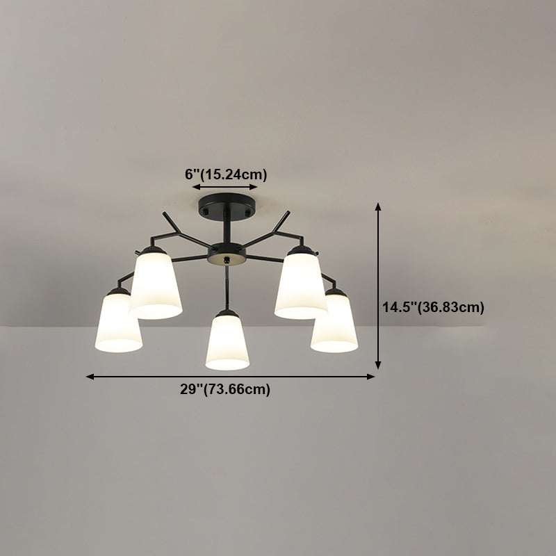 Black Shaded Semi Flush Light Fixture Simplicity Glass Living Room Semi Flush Mount Light