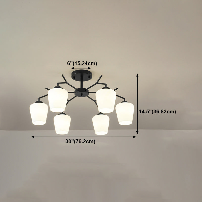 Black Shaded Semi Flush Light Fixture Simplicity Glass Living Room Semi Flush Mount Light