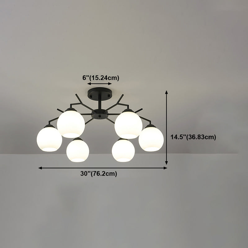 Black Shaded Semi Flush Light Fixture Simplicity Glass Living Room Semi Flush Mount Light