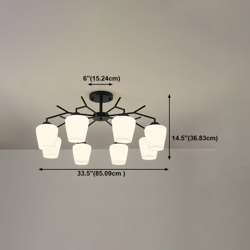 Black Shaded Semi Flush Light Fixture Simplicity Glass Living Room Semi Flush Mount Light